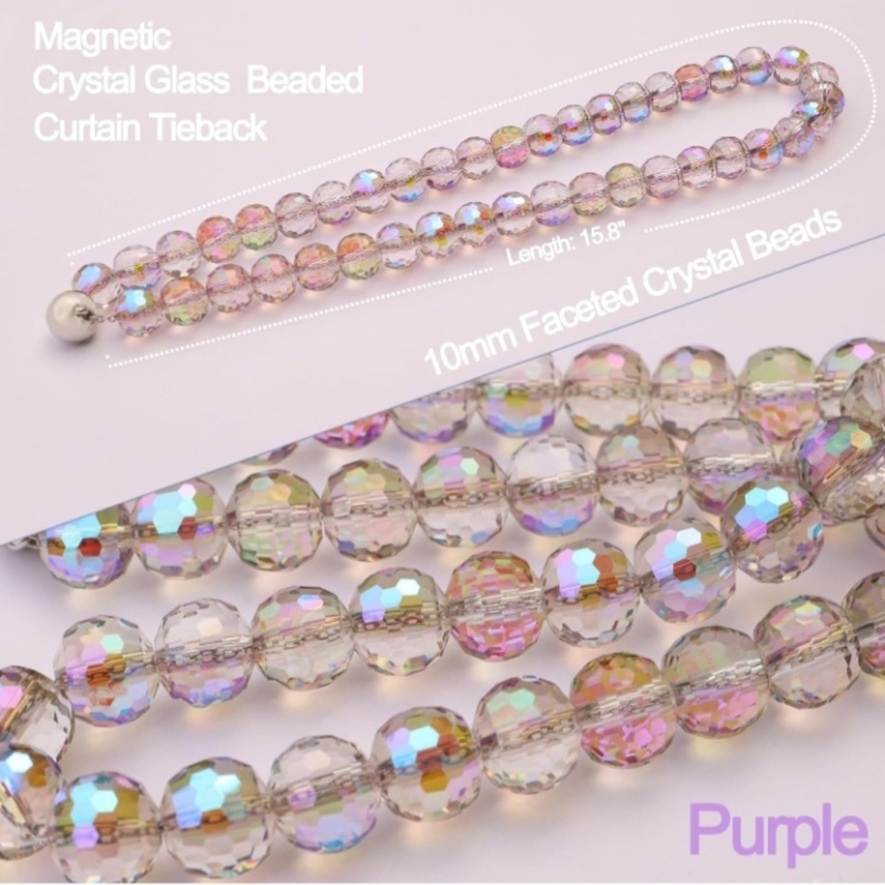 Magnetic Crystal Beaded Curtain Tiebacks ✨ (Pink, Purple & Clear) - Picture 4 of 7